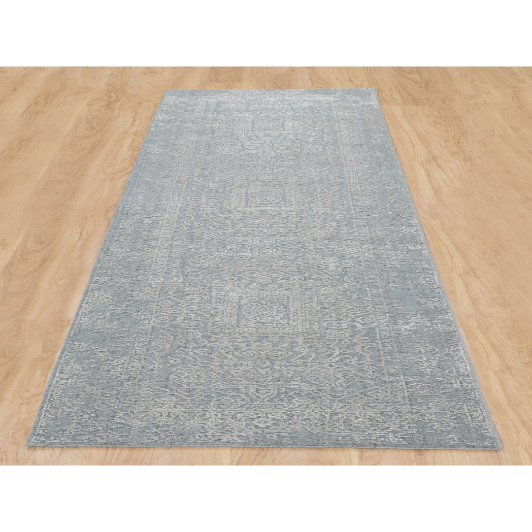 2'5" x 10'2" New Hand Loomed Grey Wool & Silk Runner Oriental Rug - MOA10258105