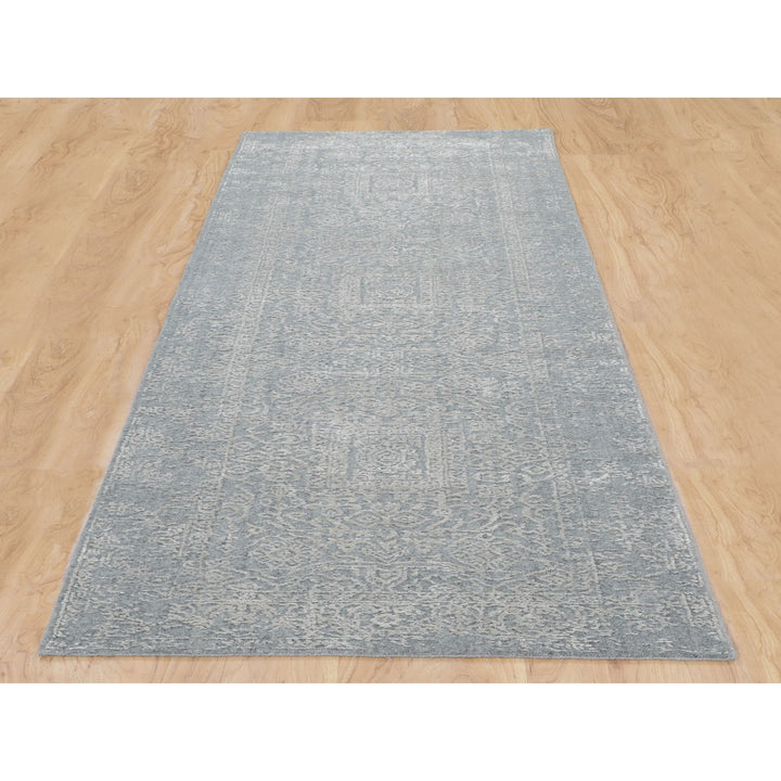 2'5" x 10'2" New Hand Loomed Grey Wool & Silk Runner Oriental Rug - MOA10258105