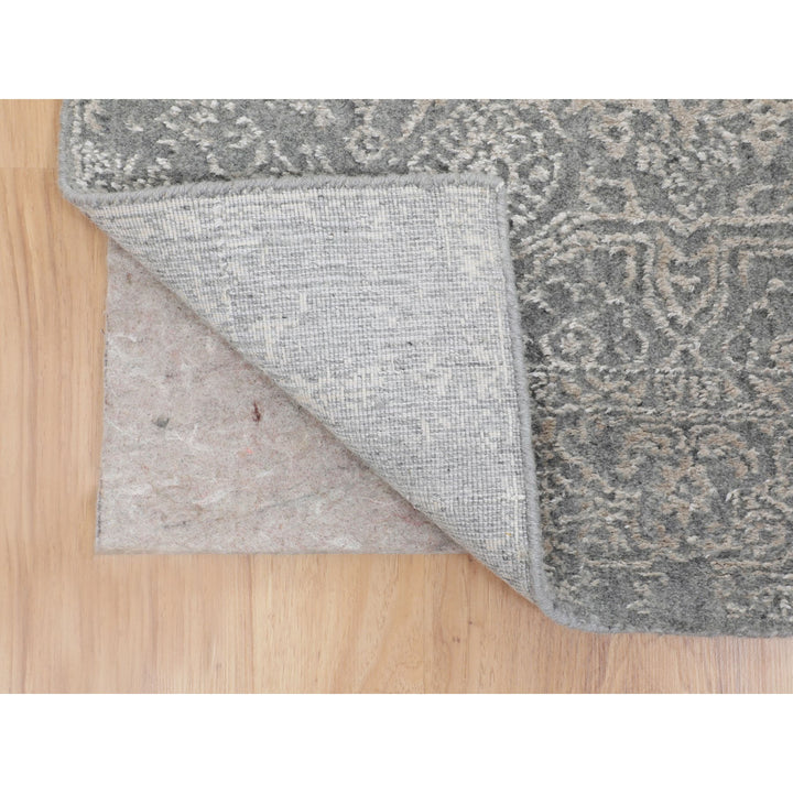 2'5" x 10'2" New Hand Loomed Grey Wool & Silk Runner Oriental Rug - MOA10258105