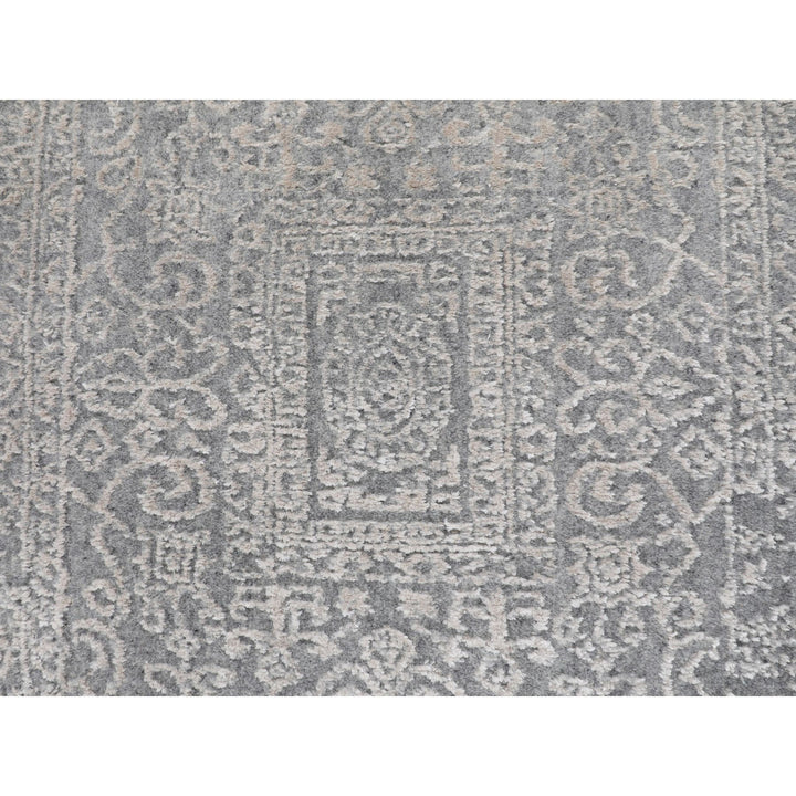 2'5" x 10'2" New Hand Loomed Grey Wool & Silk Runner Oriental Rug - MOA10258105