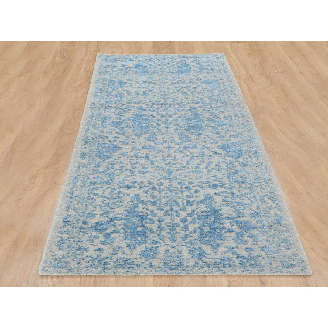 2'5" x 8'0" New Hand Loomed Blue Wool & Silk Runner Oriental Rug - MOA10258116