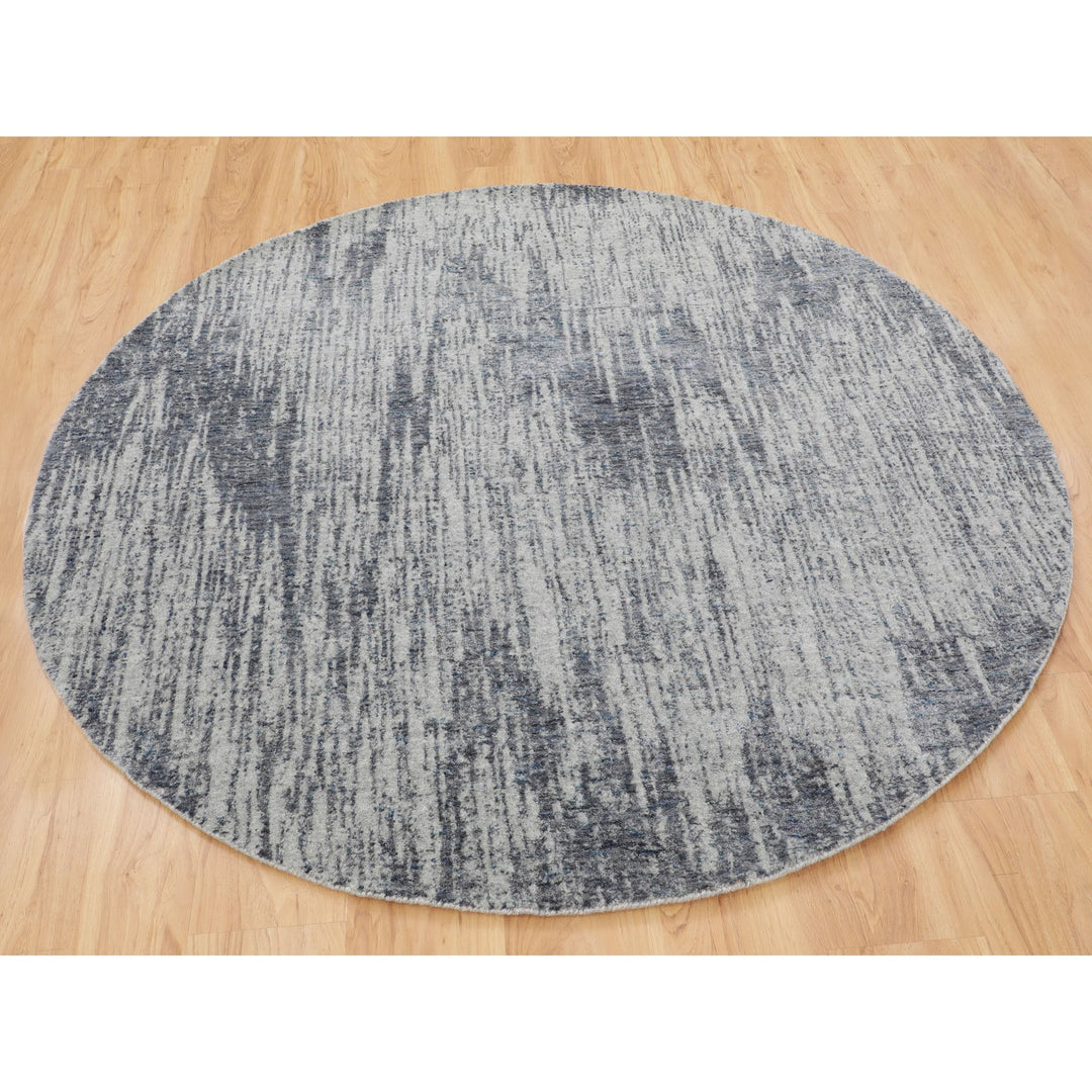 5'9" x 5'9" New Hand Loomed Grey Wool & Art Silk Round Oriental Rug - MOA10258122