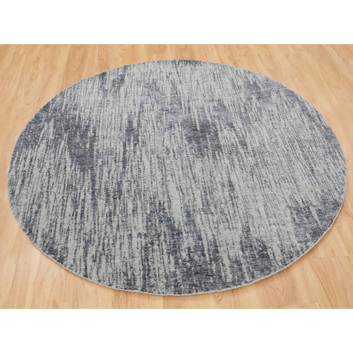 5'9" x 5'9" New Hand Loomed Grey Wool & Art Silk Round Oriental Rug - MOA10258124