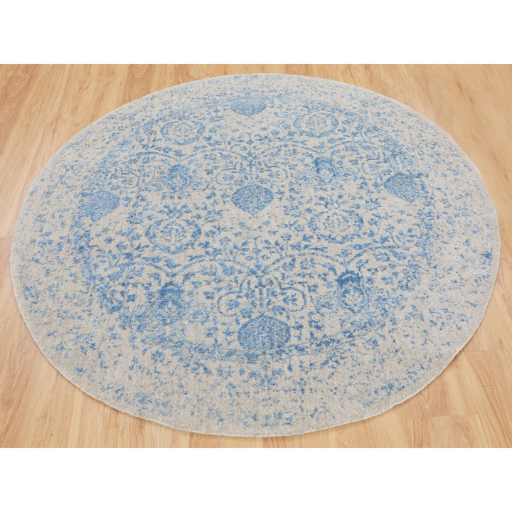 5'9" x 5'9" New Hand Loomed Blue Cotton Round Oriental Rug - MOA10258129