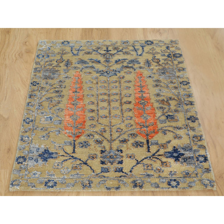 2'1" x 3'0" New Hand Knotted Beige Wool & Silk Rectangle Oriental Rug - MOA10258177