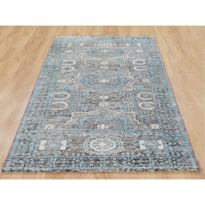 2'8" x 6'1" New Hand Knotted Blue Wool & Silk Runner Oriental Rug - MOA10258181