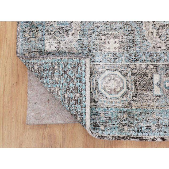 2'8" x 6'1" New Hand Knotted Blue Wool & Silk Runner Oriental Rug - MOA10258181