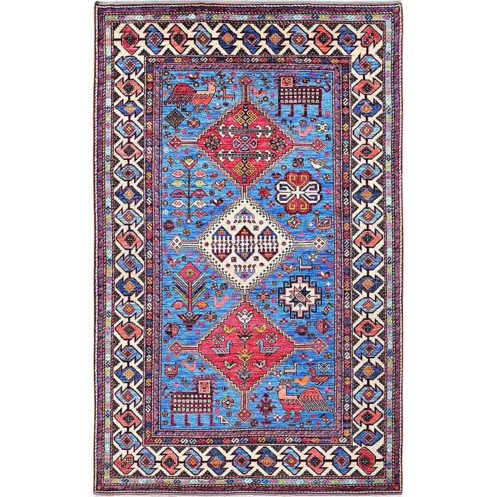 5'10" x 9'2" New Hand Knotted Blue Wool Rectangle Oriental Rug - MOA102581