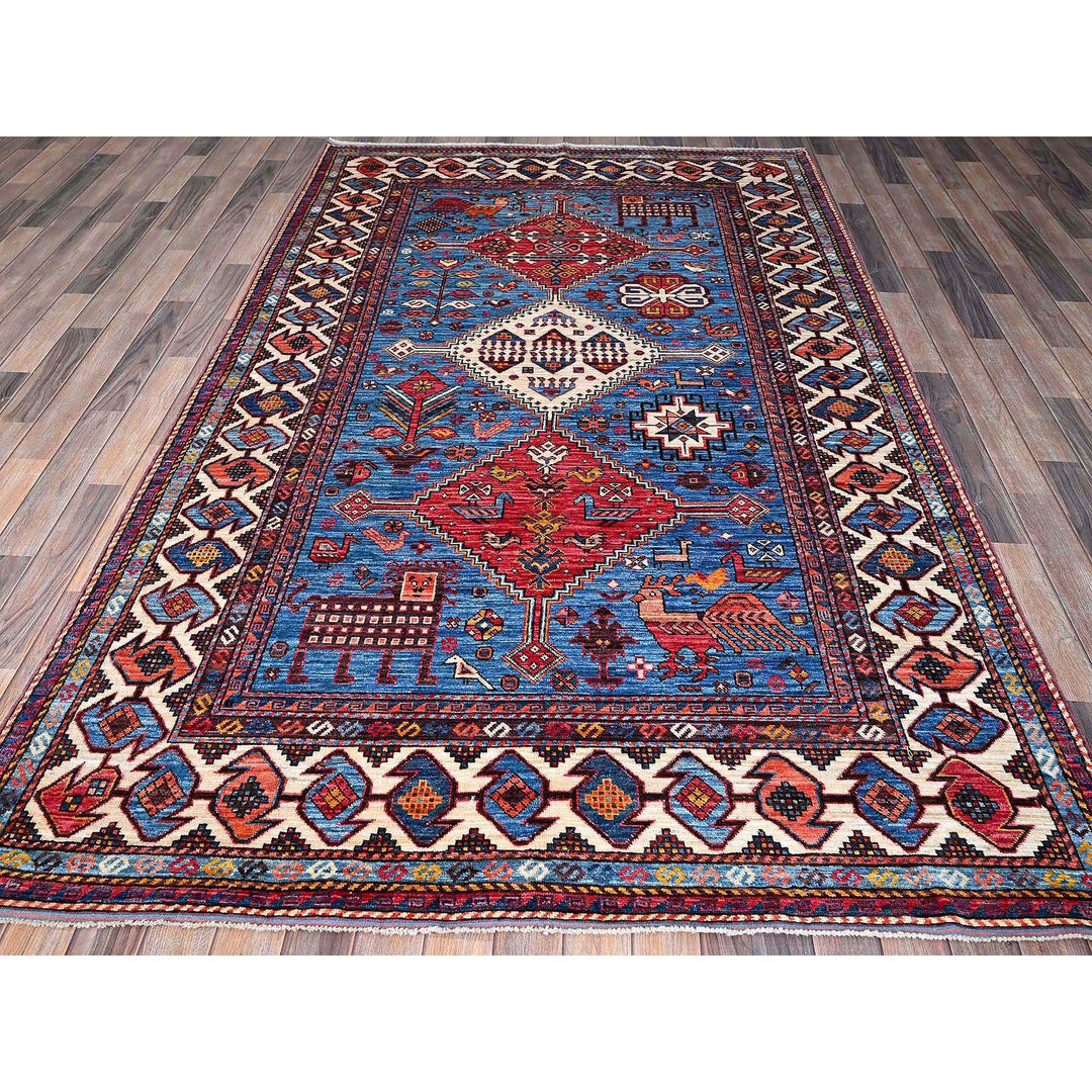 5'10" x 9'2" New Hand Knotted Blue Wool Rectangle Oriental Rug - MOA102581