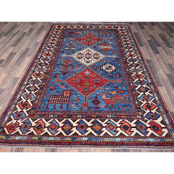 5'10" x 9'2" New Hand Knotted Blue Wool Rectangle Oriental Rug - MOA102581