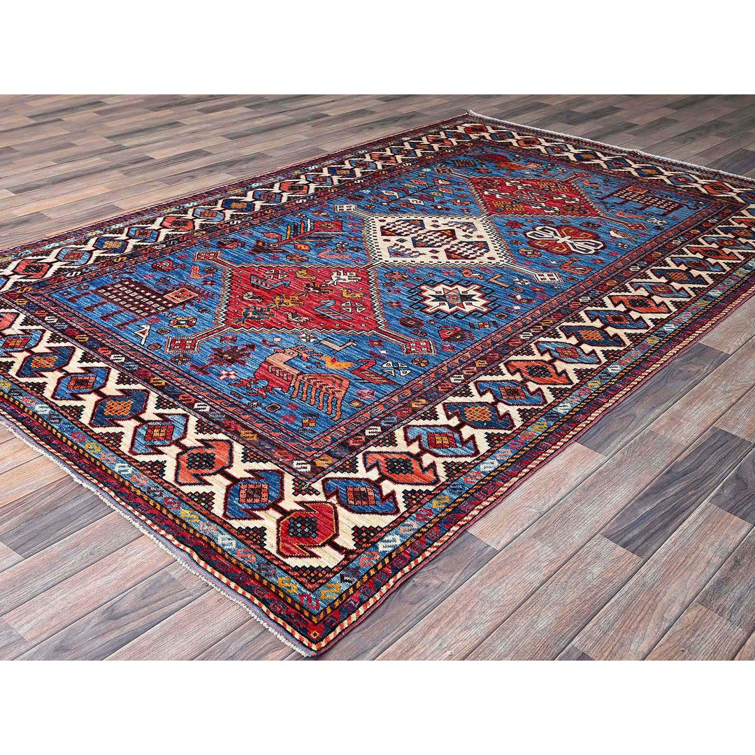 5'10" x 9'2" New Hand Knotted Blue Wool Rectangle Oriental Rug - MOA102581