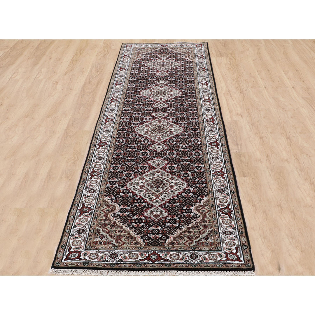 2'8" x 10'1" New Hand Knotted Black Wool Runner Oriental Rug - MOA10258296