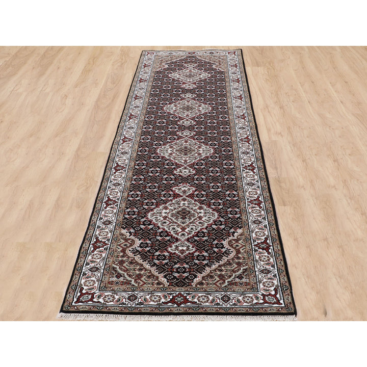 2'8" x 10'1" New Hand Knotted Black Wool Runner Oriental Rug - MOA10258296