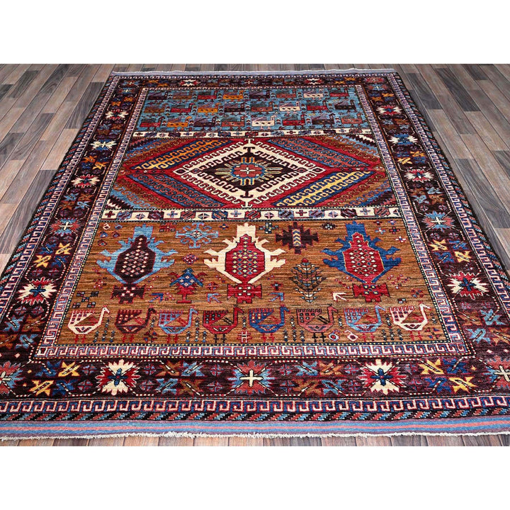 6'2" x 7'7" New Hand Knotted Multicolored Wool Rectangle Oriental Rug - MOA102582