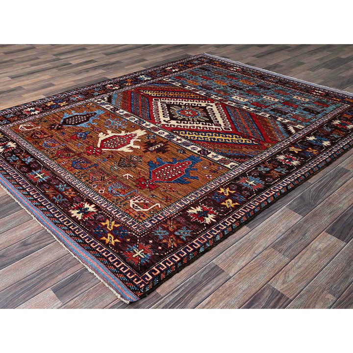 6'2" x 7'7" New Hand Knotted Multicolored Wool Rectangle Oriental Rug - MOA102582