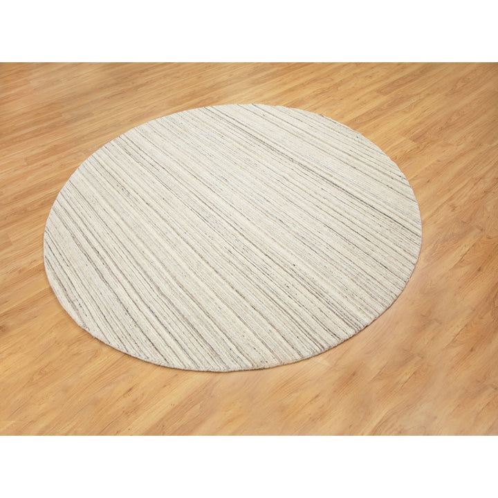 8'0" x 8'0" New Hand Loomed Beige Wool Round Oriental Rug - MOA10258349