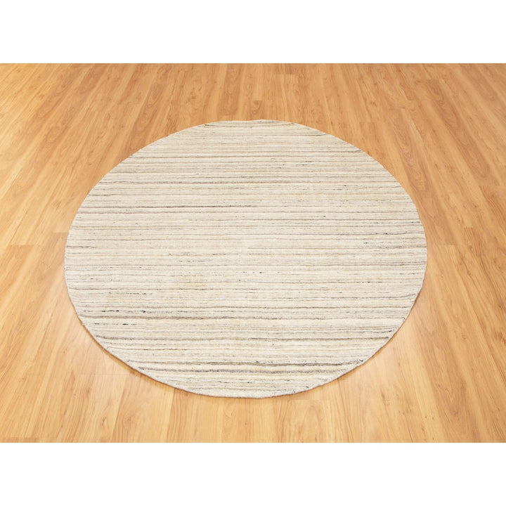 6'0" x 6'0" New Hand Loomed Beige Wool Round Oriental Rug - MOA10258354