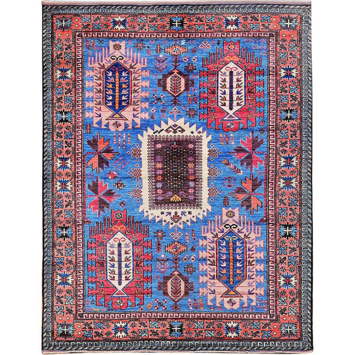 6'0" x 7'8" New Hand Knotted Blue Wool Rectangle Oriental Rug - MOA102583