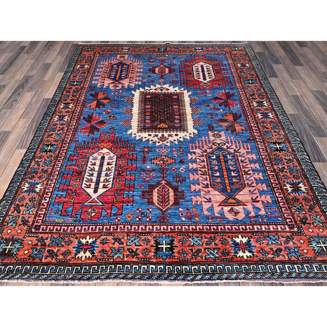 6'0" x 7'8" New Hand Knotted Blue Wool Rectangle Oriental Rug - MOA102583