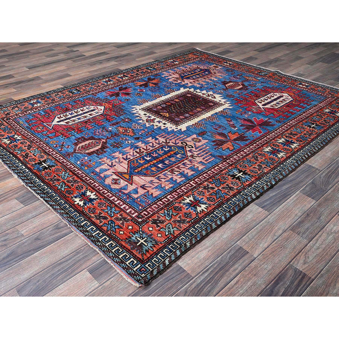6'0" x 7'8" New Hand Knotted Blue Wool Rectangle Oriental Rug - MOA102583
