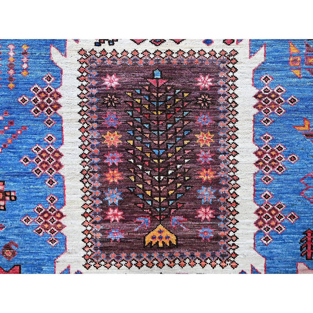 6'0" x 7'8" New Hand Knotted Blue Wool Rectangle Oriental Rug - MOA102583