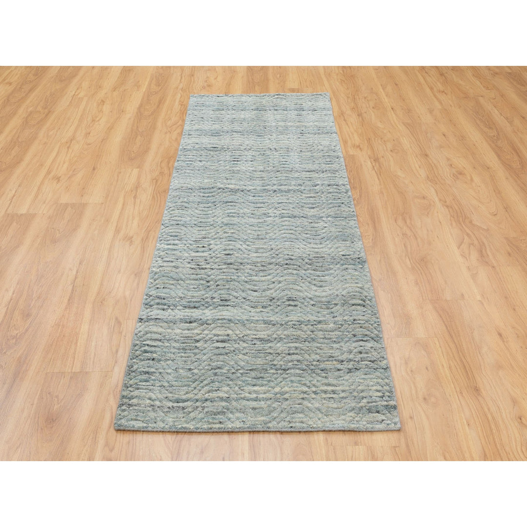 2'6" x 7'10" New Hand Loomed Green Wool Runner Oriental Rug - MOA10258421