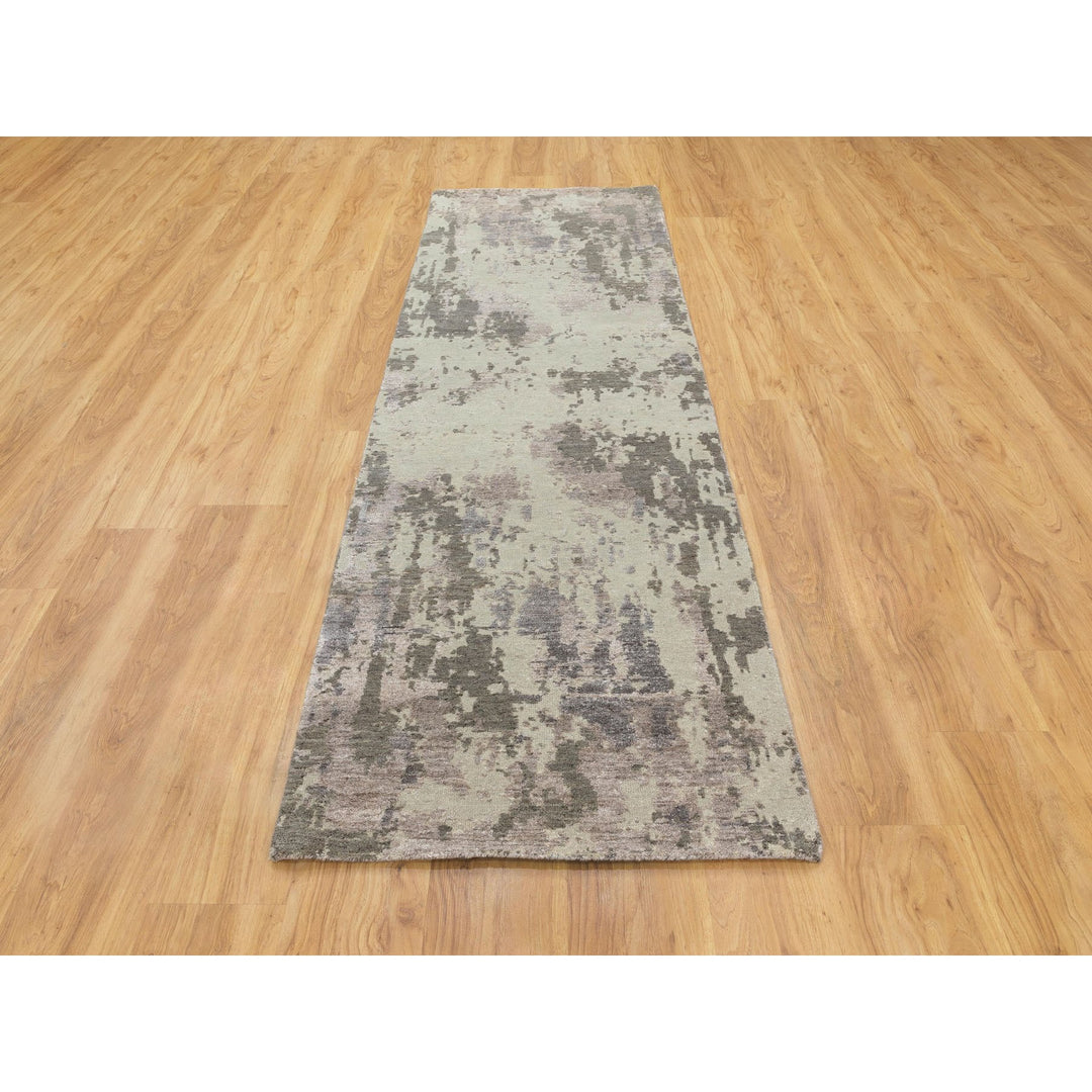 2'8" x 9'7" New Hand Knotted Grey Wool Runner Oriental Rug - MOA10258444