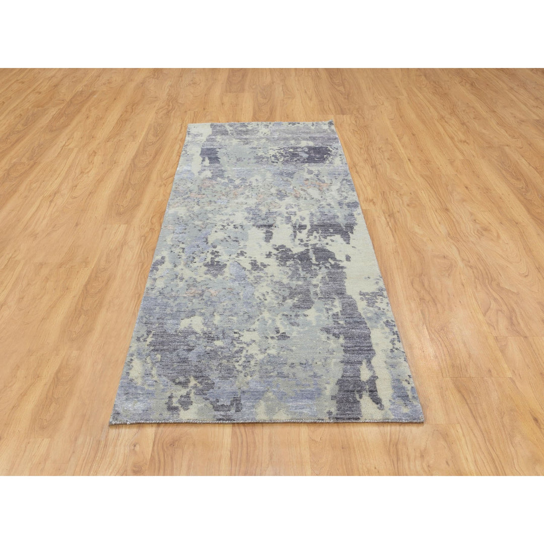 2'8" x 7'10" New Hand Knotted Grey Wool Runner Oriental Rug - MOA10258446