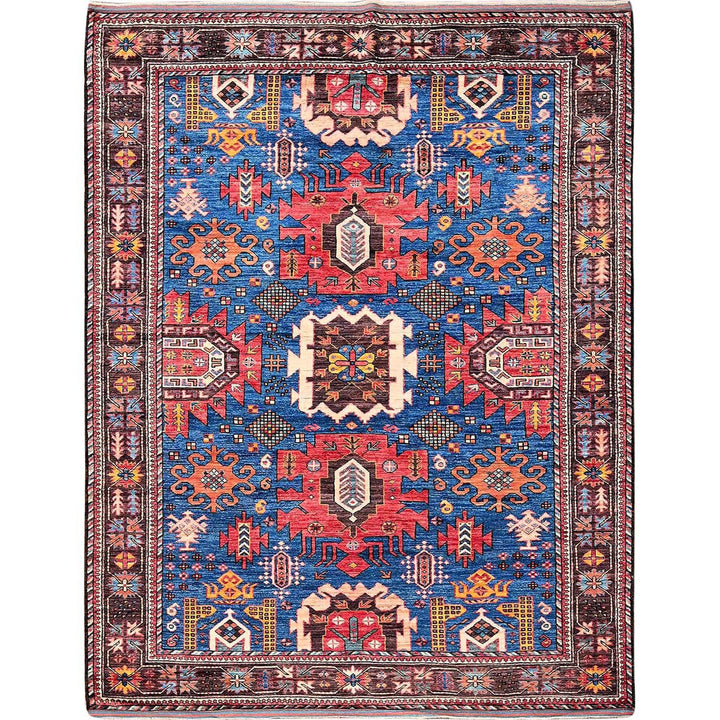 6'0" x 7'10" New Hand Knotted Blue Wool Rectangle Oriental Rug - MOA102584