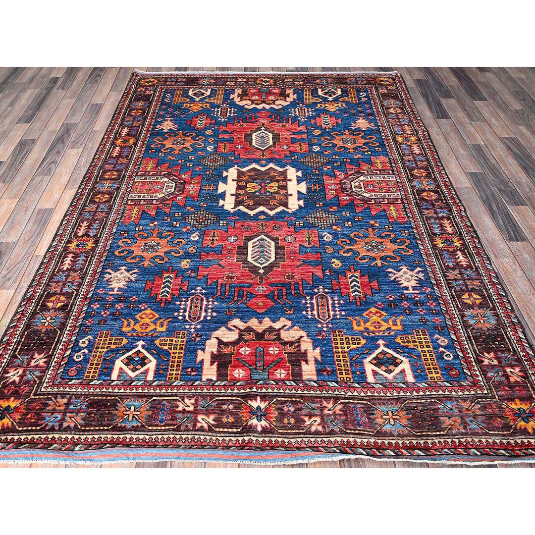 6'0" x 7'10" New Hand Knotted Blue Wool Rectangle Oriental Rug - MOA102584