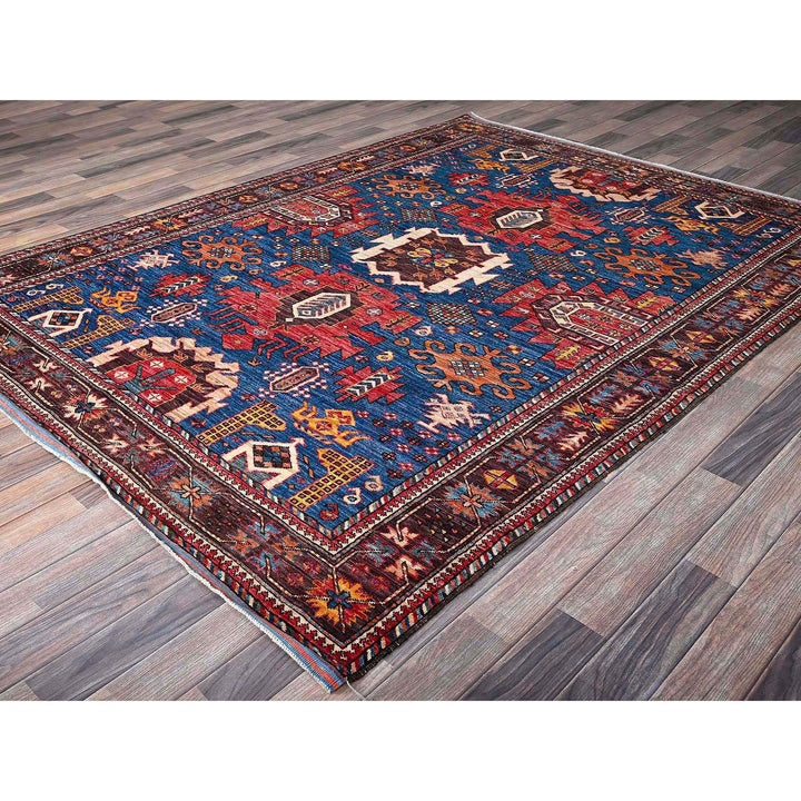 6'0" x 7'10" New Hand Knotted Blue Wool Rectangle Oriental Rug - MOA102584