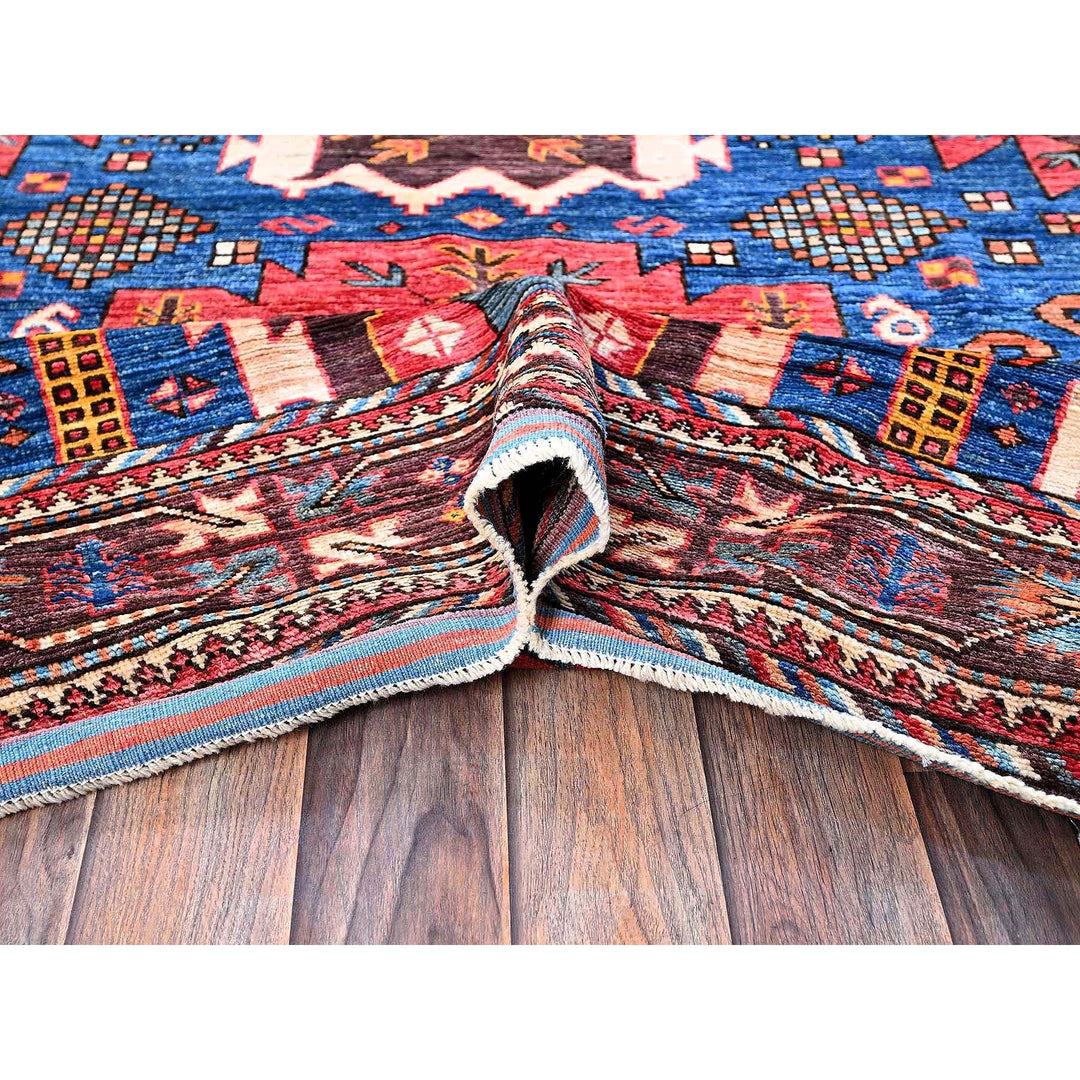 6'0" x 7'10" New Hand Knotted Blue Wool Rectangle Oriental Rug - MOA102584