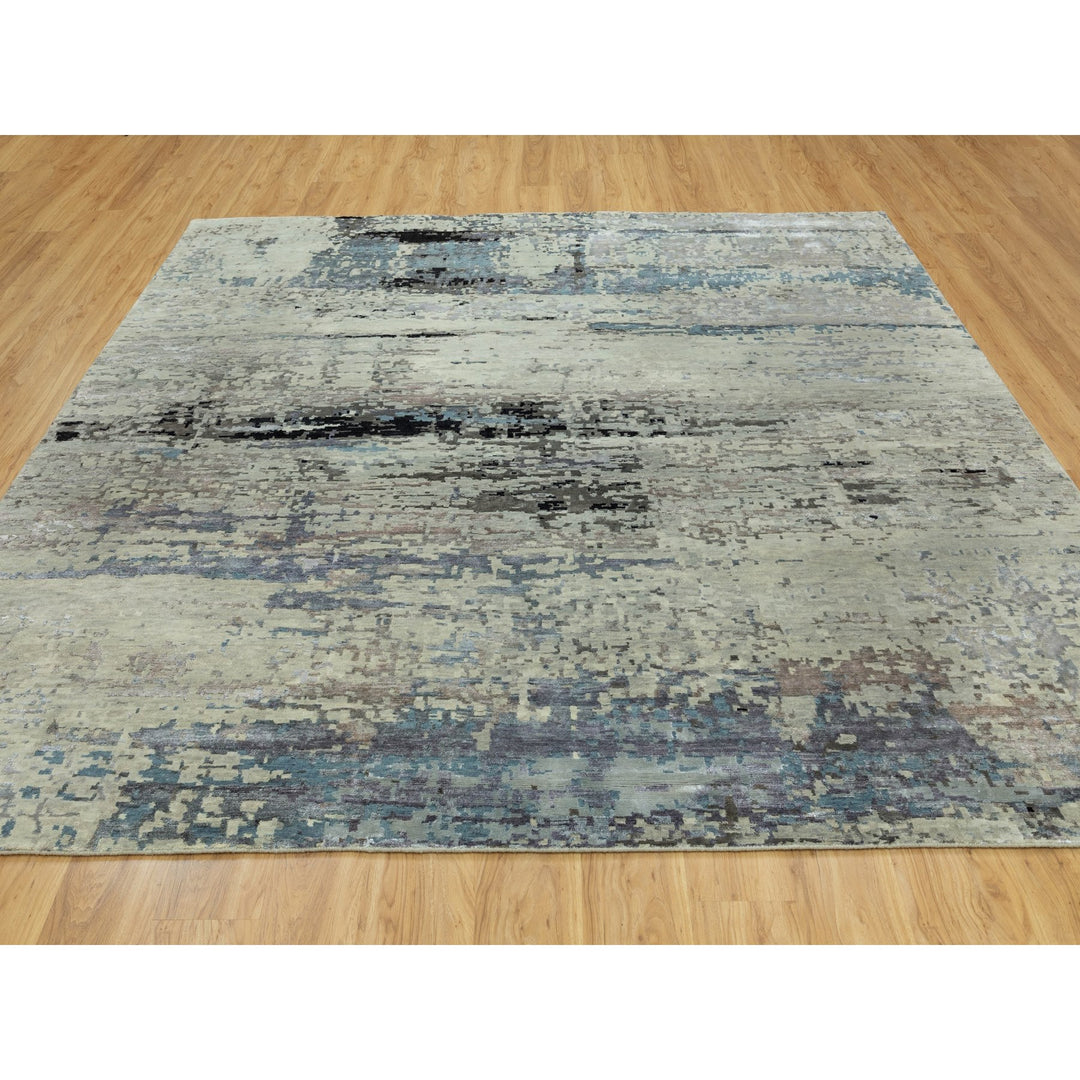 9'10" x 9'11" New Hand Knotted Grey Cotton Square Oriental Rug - MOA10258501