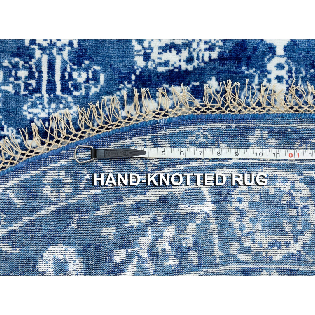 6'2" x 6'2" New Hand Knotted Blue Wool & Silk Round Oriental Rug - MOA10258533