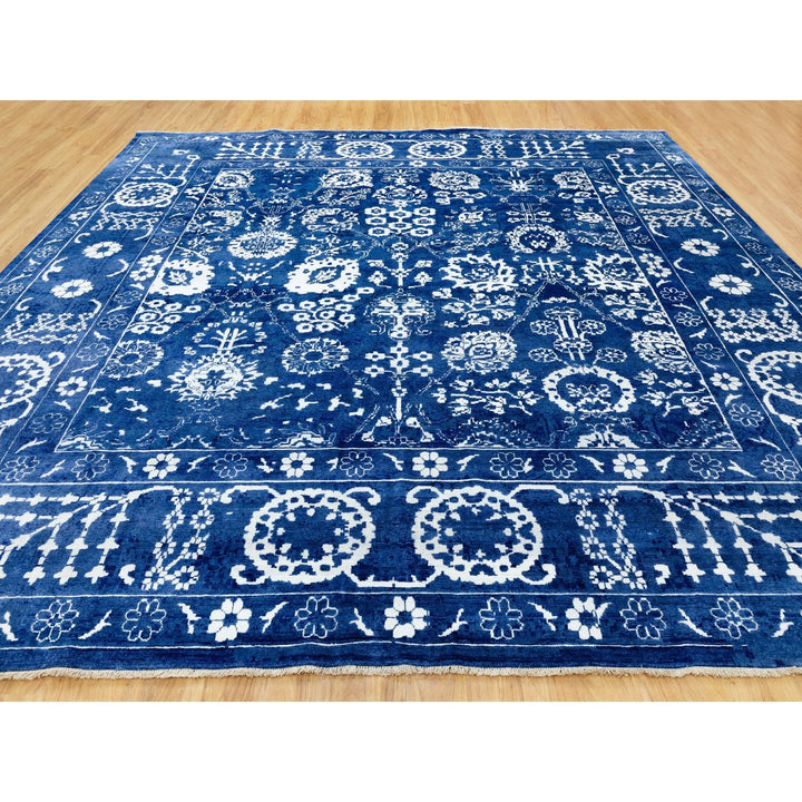 12'2" x 12'2" New Hand Knotted Blue Wool & Silk Square Oriental Rug - MOA10258546