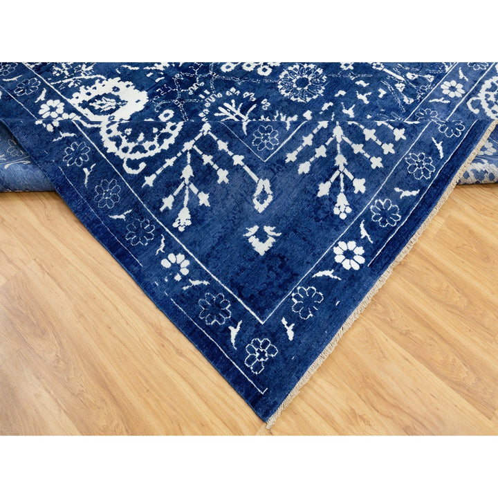 12'2" x 12'2" New Hand Knotted Blue Wool & Silk Square Oriental Rug - MOA10258546