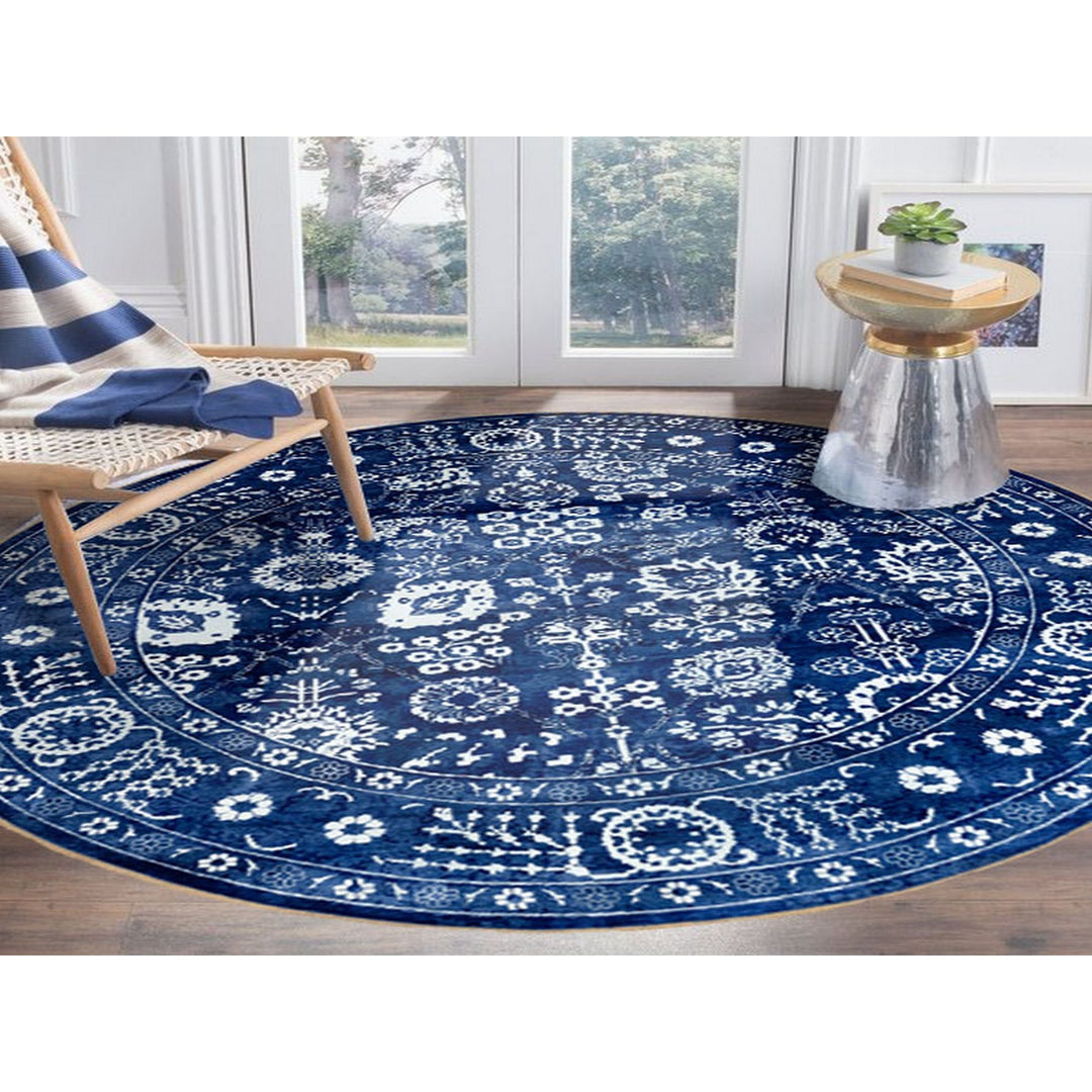 14'0" x 14'0" New Hand Knotted Blue Wool & Silk Round Oriental Rug - MOA10258562