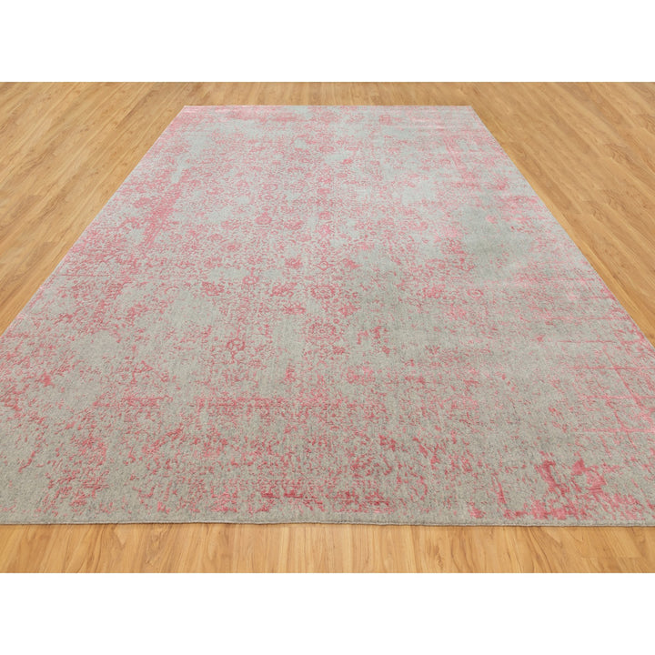 10'0" x 14'1" New Hand Loomed Pink Wool & Art Silk Rectangle Oriental Rug - MOA10258581