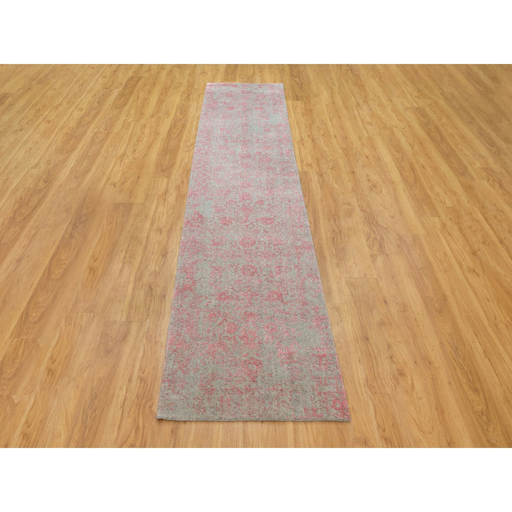 2'6" x 11'10" New Hand Loomed Pink Wool & Art Silk Runner Oriental Rug - MOA10258583