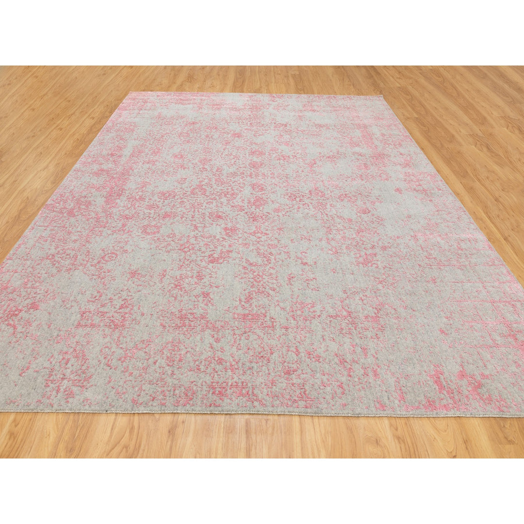 9'0" x 12'0" New Hand Loomed Pink Wool & Art Silk Rectangle Oriental Rug - MOA10258589