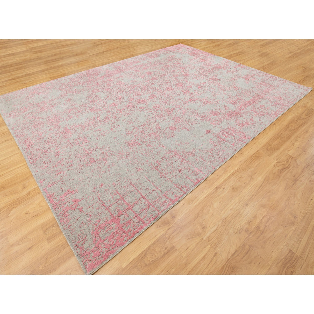 9'0" x 12'0" New Hand Loomed Pink Wool & Art Silk Rectangle Oriental Rug - MOA10258589