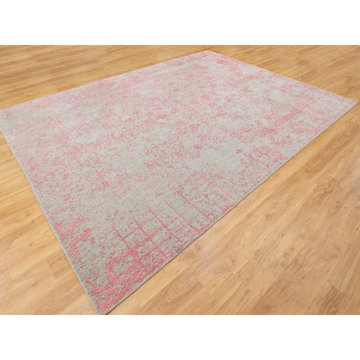 9'0" x 12'0" New Hand Loomed Pink Wool & Art Silk Rectangle Oriental Rug - MOA10258589