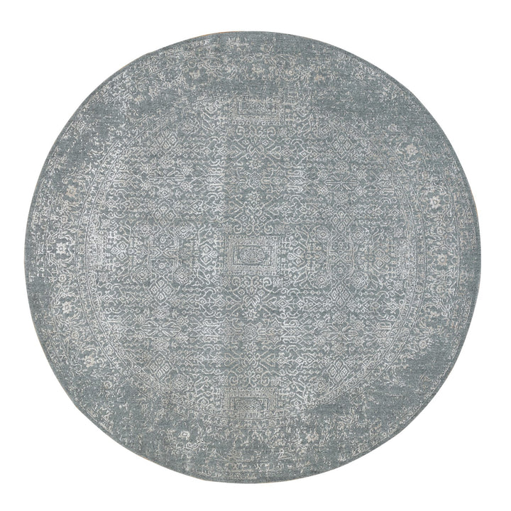 8'0" x 8'0" New Hand Loomed Grey Wool & Art Silk Round Oriental Rug - MOA10258601