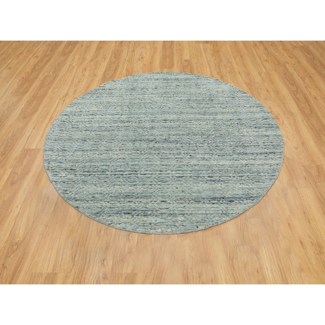 6'0" x 6'0" New Hand Loomed Green Wool Round Oriental Rug - MOA10258602