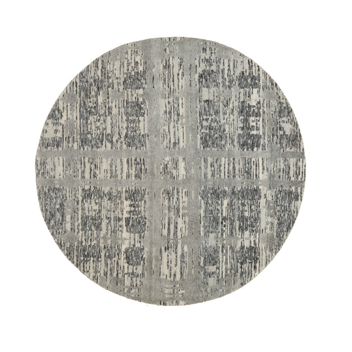 5'2" x 5'2" New Hand Knotted Grey Wool Round Oriental Rug - MOA10258613