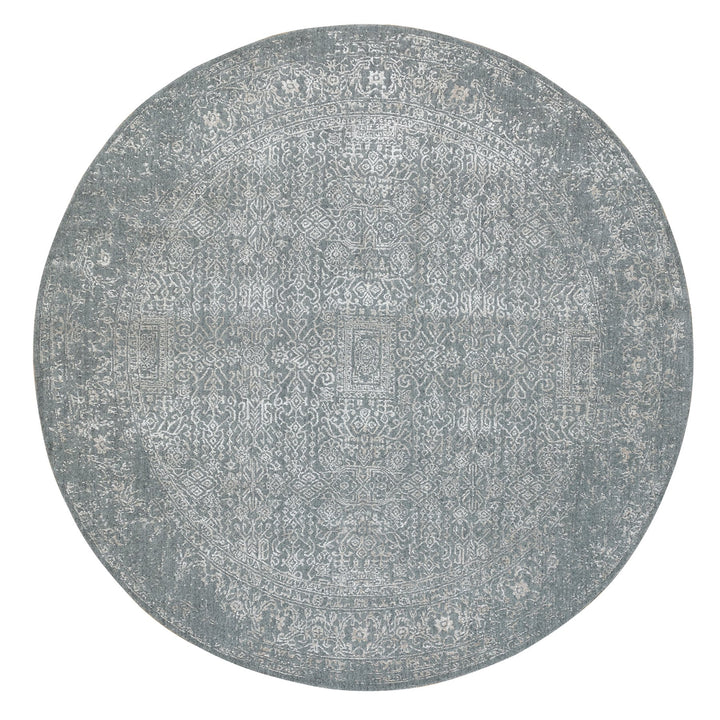 7'10" x 7'10" New Hand Loomed Grey Wool & Silk Round Oriental Rug - MOA10258616