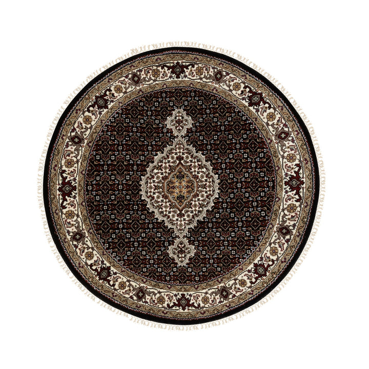 4'0" x 4'1" New Hand Knotted Black Wool Round Oriental Rug - MOA10258685