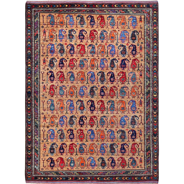 6'3" x 8'4" New Hand Knotted Brown Wool Rectangle Oriental Rug - MOA102586