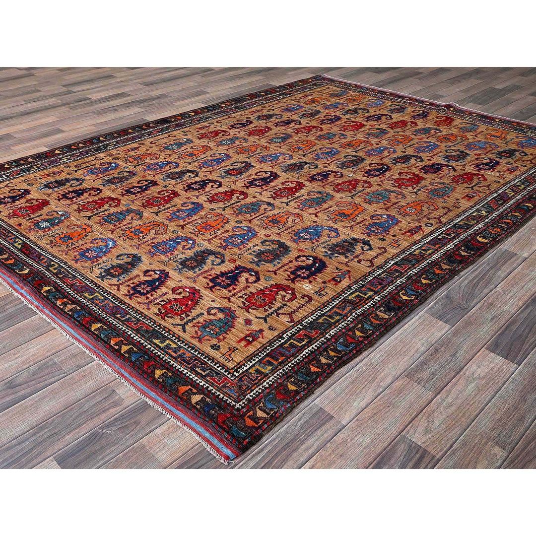 6'3" x 8'4" New Hand Knotted Brown Wool Rectangle Oriental Rug - MOA102586
