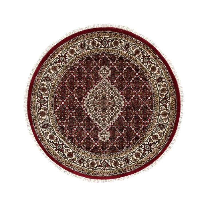 4'0" x 4'0" New Hand Knotted Red Wool Round Oriental Rug - MOA10258746